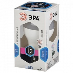Лампа светодиодная ЭРА LED smd A60-13w-840-E27 (яркий белый свет), 1040 люм/4000Кельвин, габарит 120мм*65мм